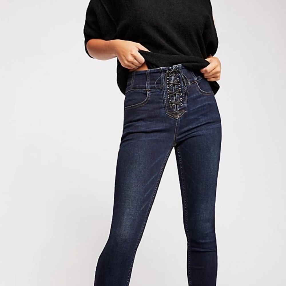 Free people CRVY lace-up skinny jean